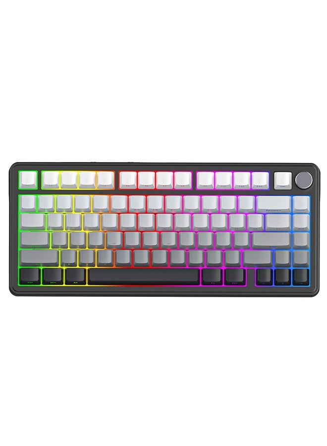 هجوم القرش لوحة مفاتيح ميكانيكية X85 ثلاثية الأوضاع بنسبة 75% مزودة بمقبض CNC، وحشوة من 5 طبقات، وقابلة للتبديل السريع، وإضاءة خلفية RGB - Image 1